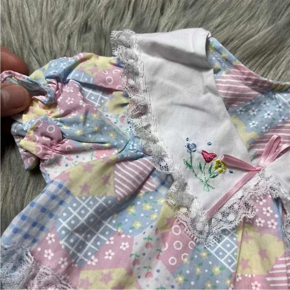 Vintage Cradle Togs Baby Girls Patchwork Floral Ruffle Lace Dress